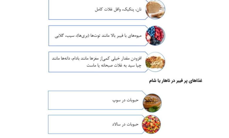 انواع خوراکی با فیبر بالا و کم فیبر + فواید غذاهای فیبردار