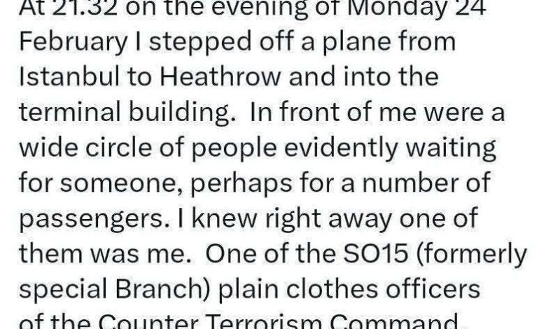 توییت دیوید میلر درباره بازداشتش بعد از شرکت در مراسم تشییع سید حسن نصرالله